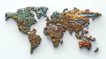 A global map showcasing the interconnectedness of trade and transportation across continents