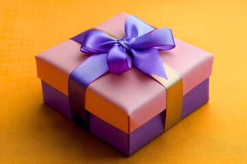 Obraz premium A multitude of gifts are arranged on a bright yellow background, neatly wrapped and tied with bows, ready to be given to the children.