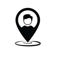 location icon. Location pin and male avatar. simple design style. Travel, navigation, destination, delivery, target pictograms. Road map sign. vector template design