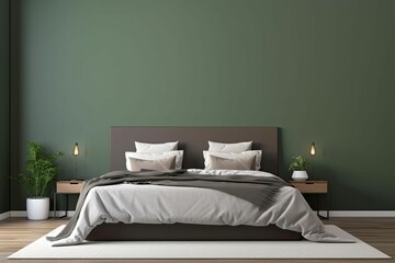 Minimalist bedroom with a green wall.