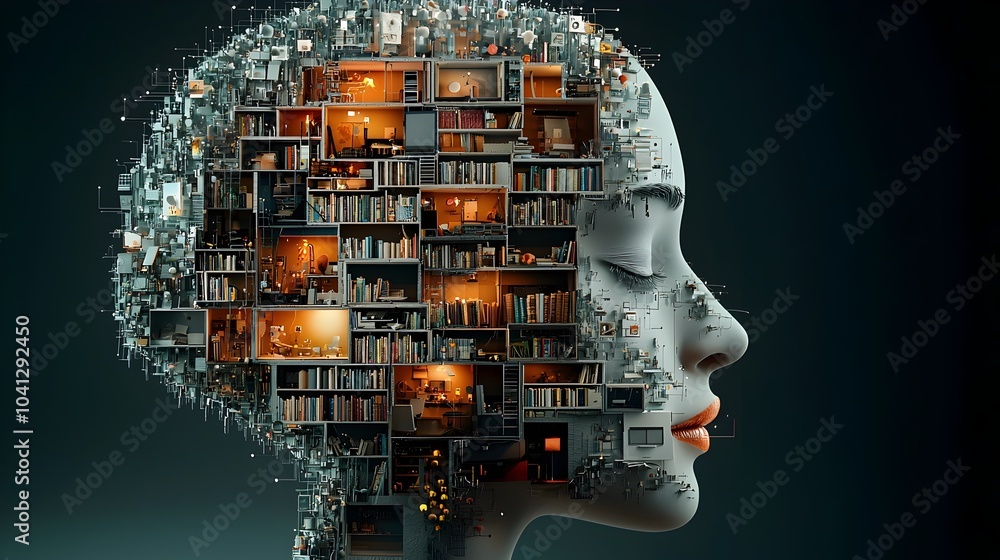 Aufkleber Cross Section of a Mind A Mental Library Filled with Shelves of Thoughts Ideas and Knowledge Representing the Complexity and Depth of the Human Cognitive Experience
