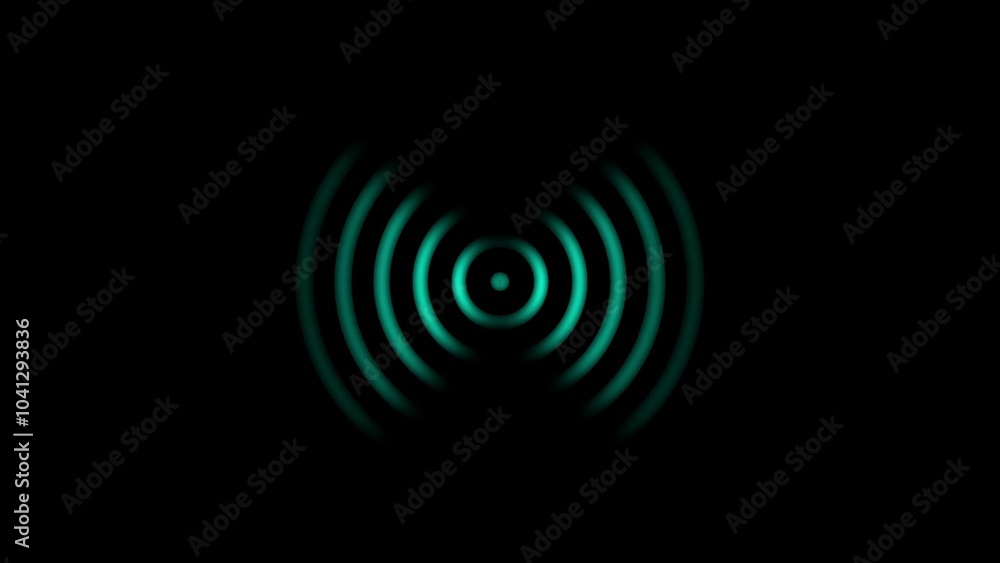 Wall mural technology radio wave station signal frequency sign illustration on black background. radio waves wh