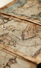 Obraz premium Old, folded, antique world map.