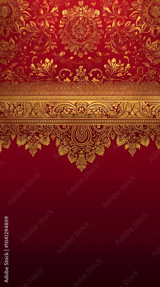 Poster intricate sari border pattern with luxurious gold and red detailing