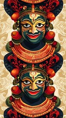 Fototapeta premium Vibrant Kathakali Mask Pattern Celebrating the Rich Cultural Heritage of Indian Performing Arts