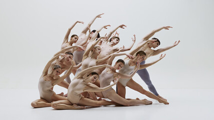 Beautifully choreographed ballet ensemble, performing with synchronized grace and elegance. Dancers...