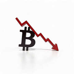 Downward trend in the value of Bitcoin is shown in a downward arrow
