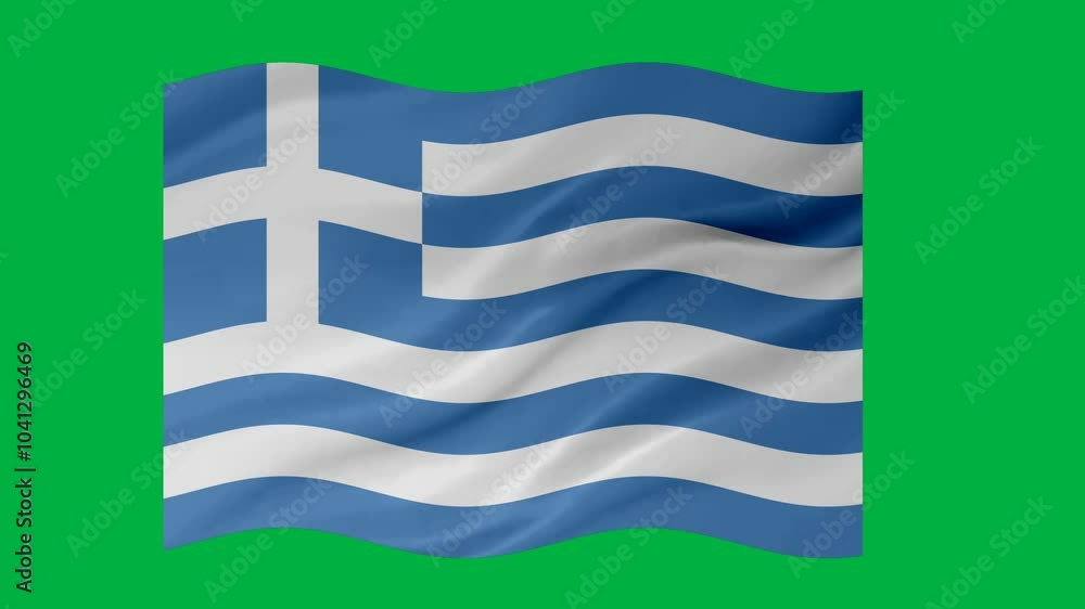 Poster greece waving flag loop animation with glowing 3d shade isolated on green background