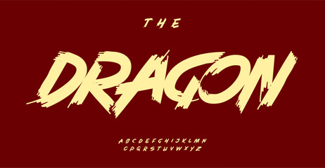 Bold brushstroke font, dynamic script letters, edgy graffiti style font for chinese new year headlines, energetic logos, sports branding, urban street expressive headline typography. Vector typeset