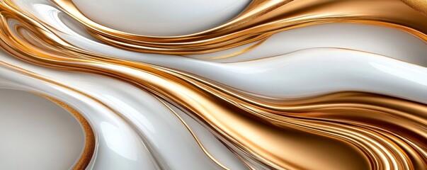Abstract Golden and White Flowing Waves with Metallic Texture


