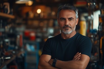 Fototapeta premium Confident male worker in a workshop setting