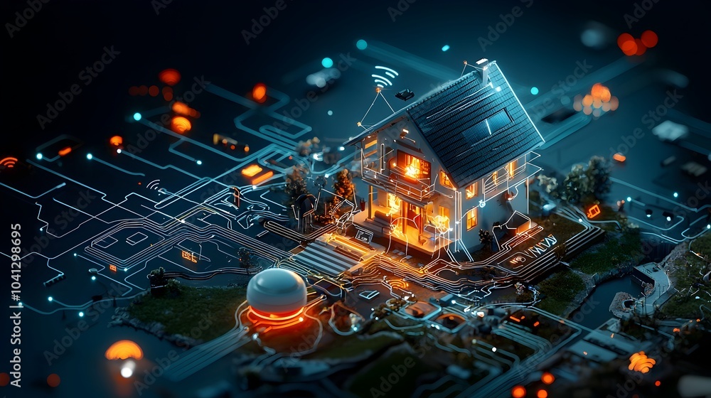 Fototapete detailed cross section showcasing the interconnected smart home automation systems and iot devices p