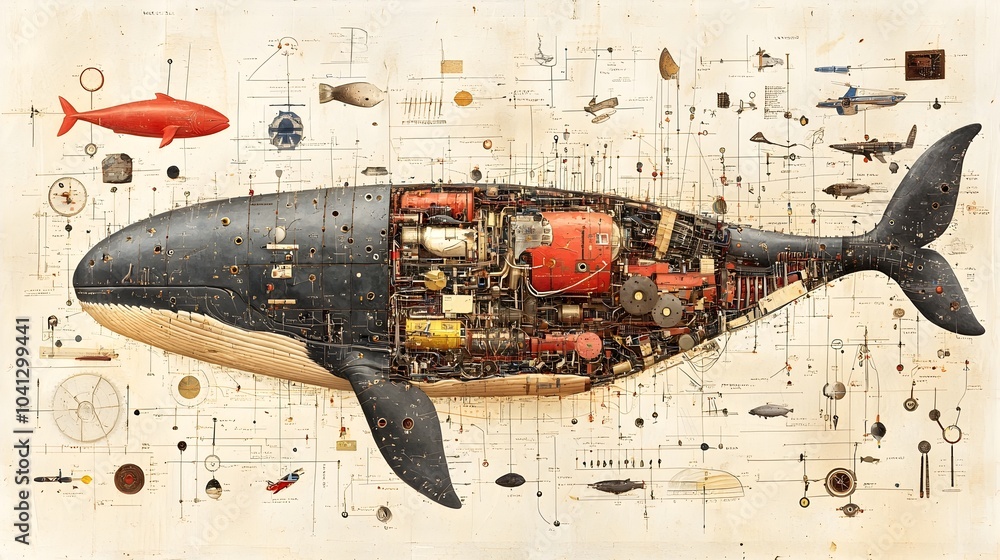 Aufkleber Detailed cross section showcasing the intricate internal anatomy and systems of a whale including its thick blubber layer complex muscular structure and vital organs