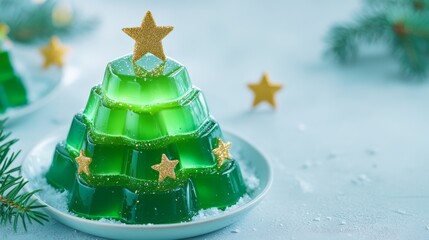Festive Christmas Tree-Shaped Jelly with Edible Gold Stars and Glitter in Mold