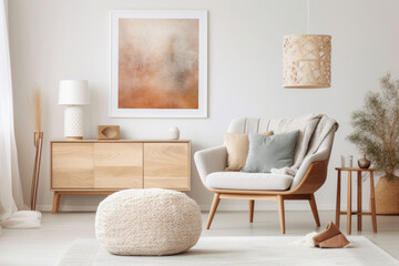 Scandinavian living room interior with modern armchair