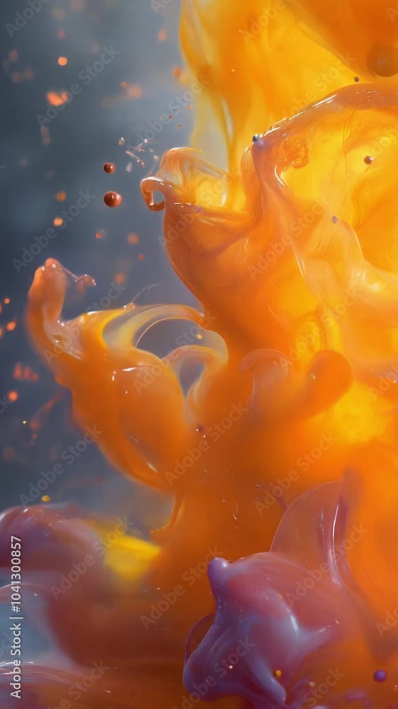 Aufkleber a flowing liquid magical shape with slowly floating drops and a bright gradient of orange and purple