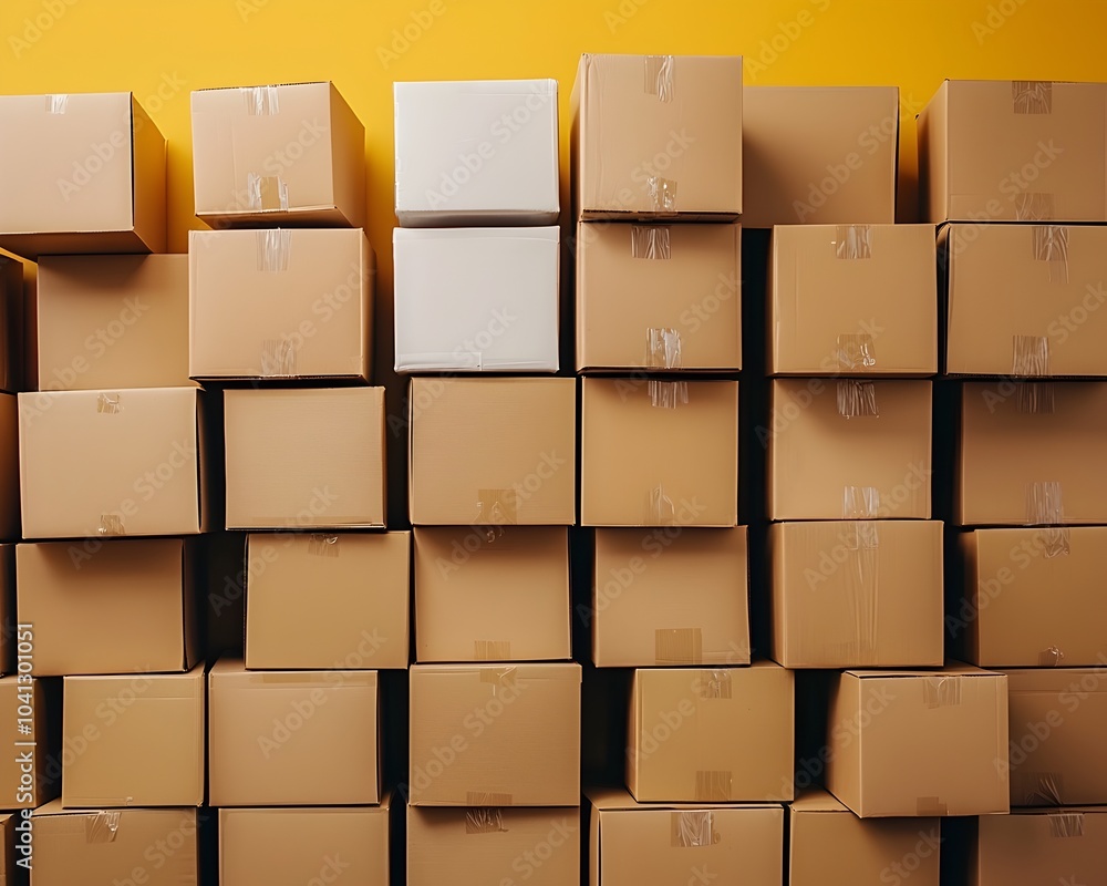 Poster neatly arranged stack of parcel boxes symbolizing efficient e commerce logistics