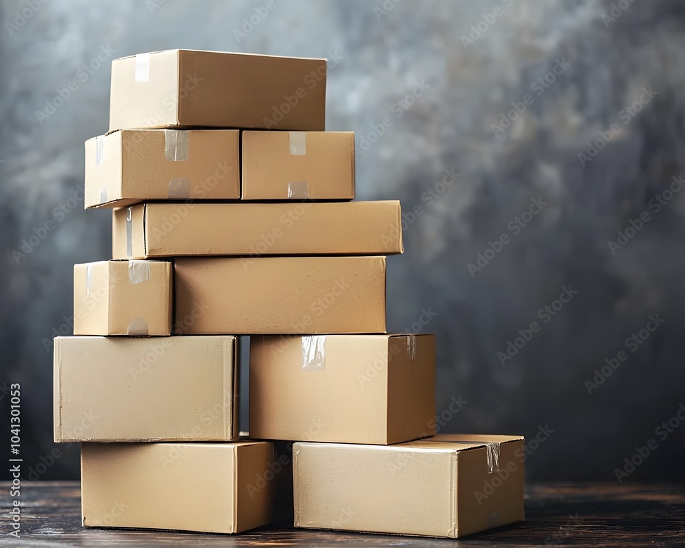 Poster neatly stacked parcel boxes symbolizing efficient e commerce logistics