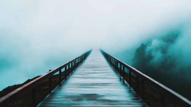 Empty misty road symbolizes isolation, aimless journey.