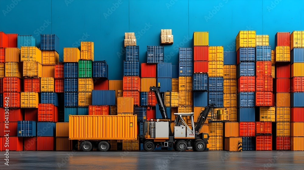 Aufkleber detailed cross section view of a modern well organized logistics warehouse facility highlighting the