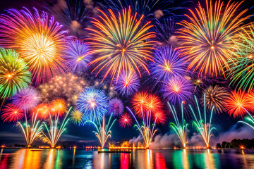 Fireworks lighting up the night sky, Celebrating the Festival of Lights.png