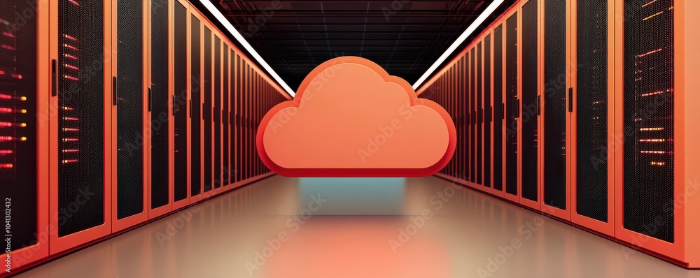 Poster 3d illustration of cloud computing concept in a modern data center.