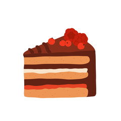 Birthday cake slices set. Sweet holiday bakery pieces collection. Pastry chocolate fruit, berry dessert with candles for breakfast. Vector hand drawn flat cartoon illustration