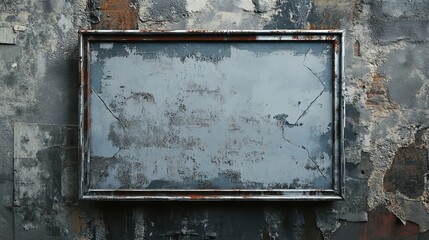 Vintage silver metal frame against an old wall.