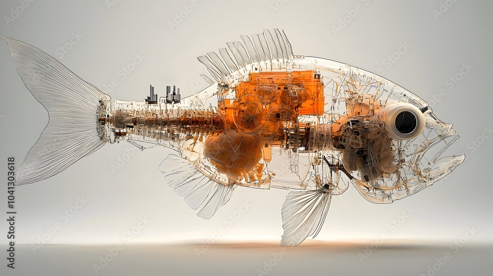 Aufkleber Detailed underwater cross section of a fish revealing the intricate internal anatomy and skeletal structures of this aquatic vertebrate