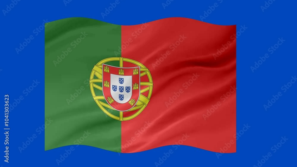 Poster portugal waving flag loop animation with glowing 3d shade isolated on blue background