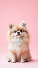 Obraz premium Adorable Pomeranian on Pink Background