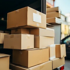 Efficient Logistics Stacked Parcels Being Loaded onto Delivery Truck