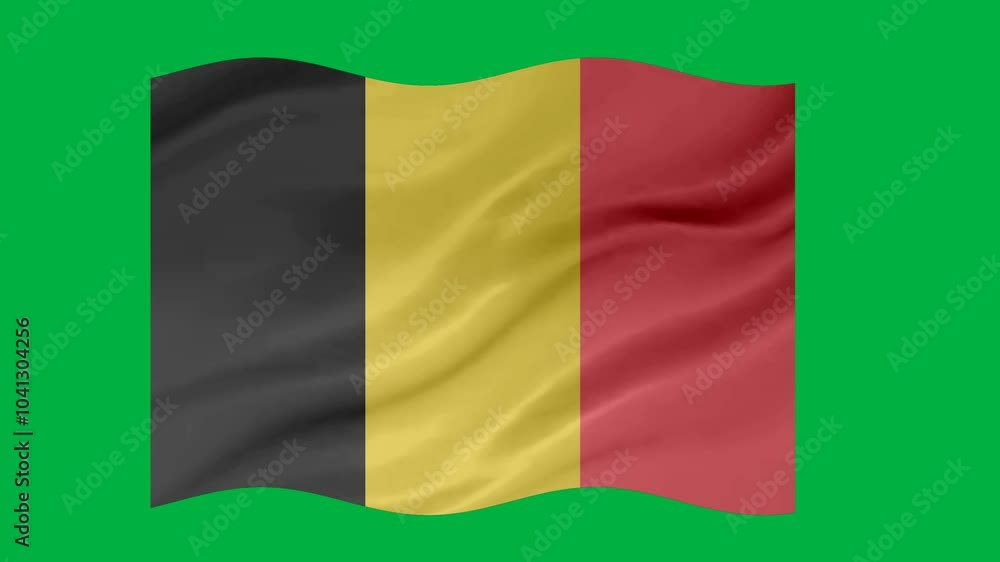Poster belgium waving flag loop animation with glowing 3d shade isolated on green background