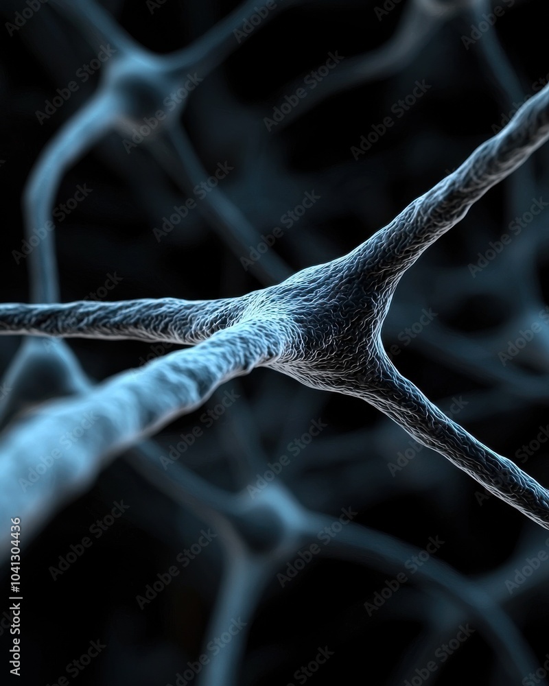 Poster neural connections in a dark, abstract setting, showcasing the complexity of brain neurons.