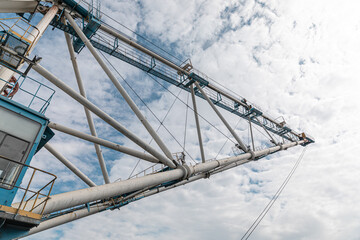 Walking excavator working at coal mine. Dragline Excavator Loads Soil, Clay. Work Walking Excavator In Open Pit. Working Heavy Machinery. Working on construction site
