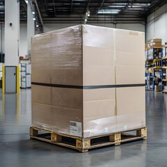 Oversized Parcel Box on Pallet in Warehouse Symbolizing Logistics and Package Handling