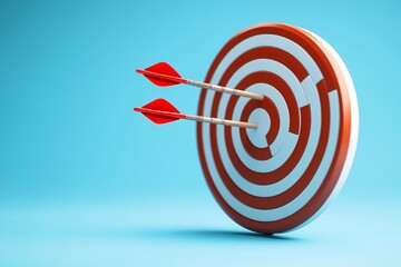Red Darts Hitting Bullseye on Target: Achieving Success