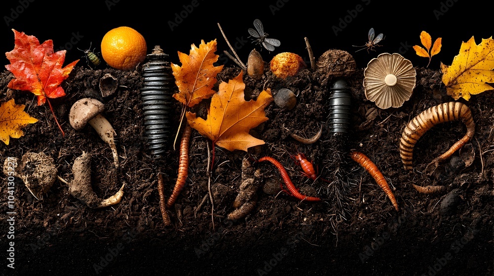 Aufkleber Intricacies of the Forest Floor A Captivating Cross Section Revealing Nature s Wonders Highlighting the Complex Ecosystem of Worms Insects and Decomposing Matter Beneath the Surface