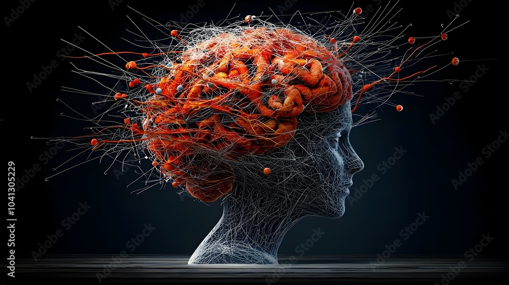 Aufkleber Intricate Brain Web Revealing the Complexity of Cognition and Thought Processes A Cross Section Depicting the Tangled Neural Pathways and Connections within the Human Mind
