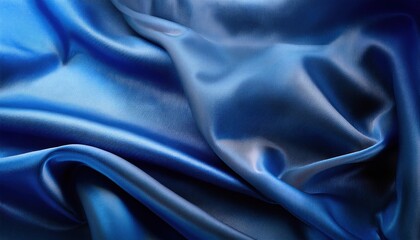 Fototapeta premium Luxurious Deep Blue Satin Fabric with Iridescent Waves. Ideal for High End Fashion Concepts, Sophisticated Interior Designs, Digital Textures, and Elegant Branding Backgrounds
