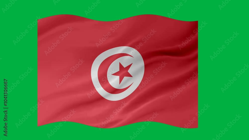Poster tunisia waving flag loop animation with glowing 3d shade isolated on green background