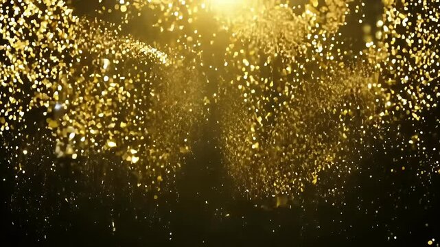 A mesmerizing confetti explosion shimmering gold unfolds black background alpha mask capabilities capturing essence celebration festivity stunning 4K ultra HD animation firecracker falling fireworks