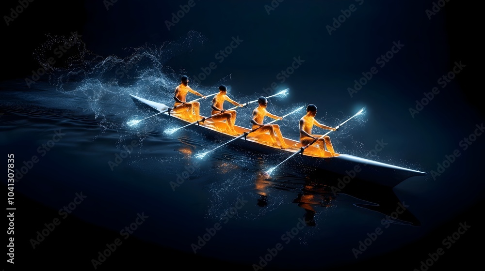 Leinwandbilder a group of rowers paddling in perfect unison their movements creating captivating waves of glowing e