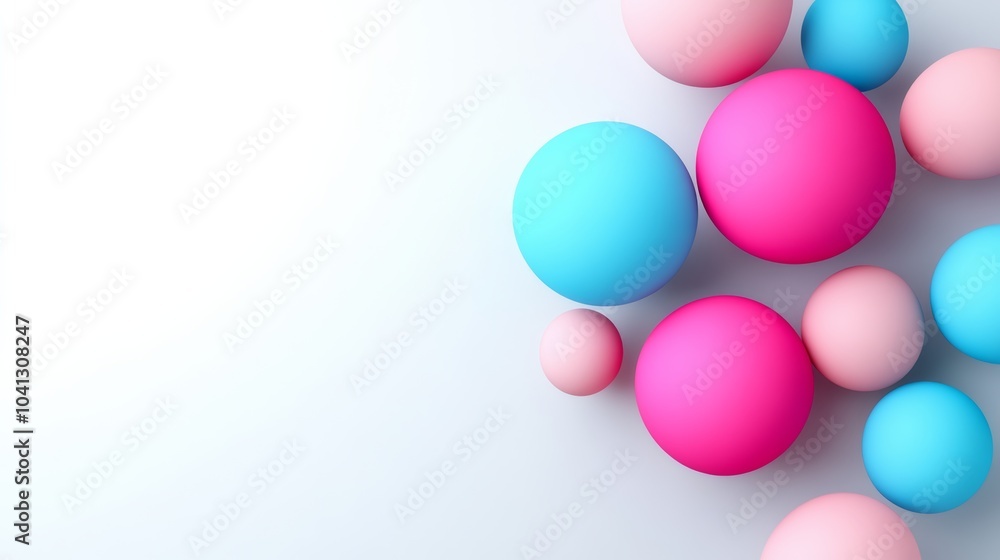 Poster collection of colorful balls arranged in a pattern on a white background. concept of playfulness and