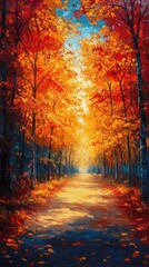 Autumn Forest Path - Oil Painting Illustration