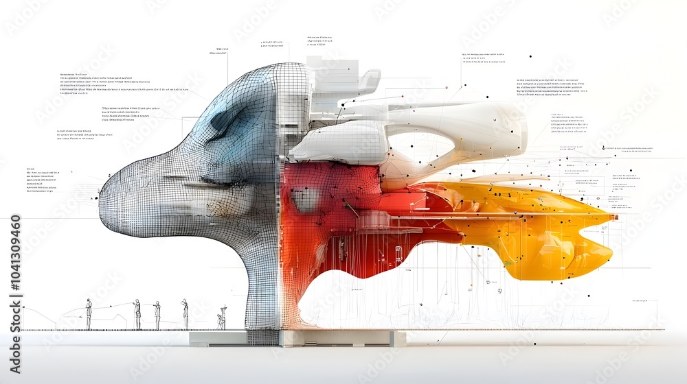 Poster captivating mesh diagrams showcasing the intricate fluid dynamics and simulations of water movements