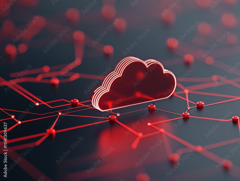 Aufkleber red cloud icon on a digital network background, representing data storage and connectivity in techno