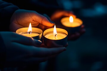 People lighting candles at a vigil