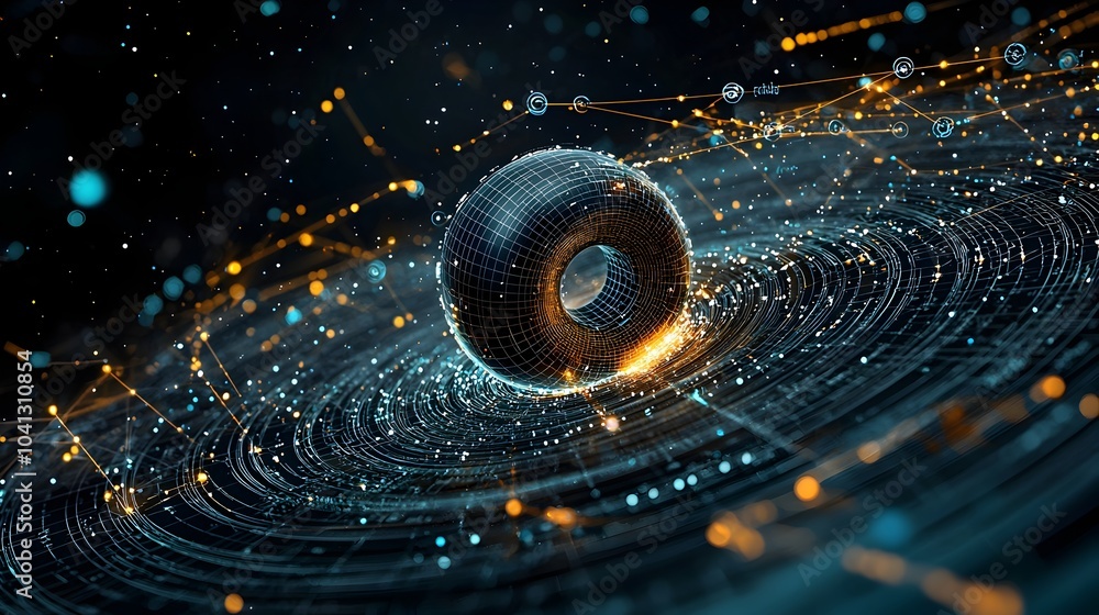 Poster Ethereal and dynamic visualization of mesh lines tracing the movements of gravitational waves through the vast and enigmatic cosmos