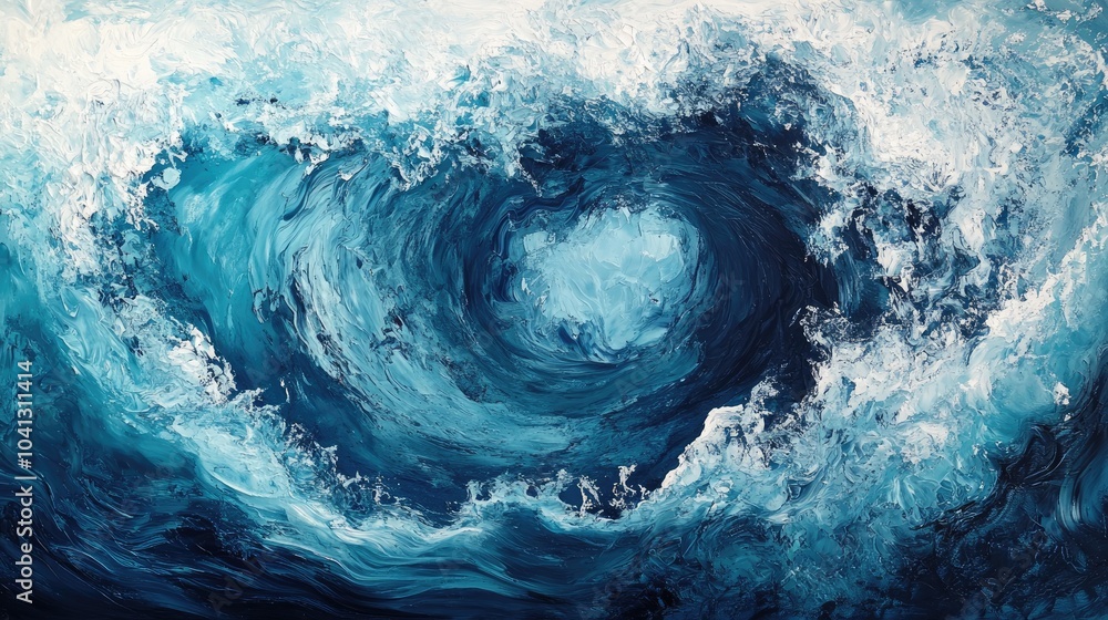 Poster perfectly swirling frothy waves in a deep blue ocean, creating a captivating and dynamic visual of n